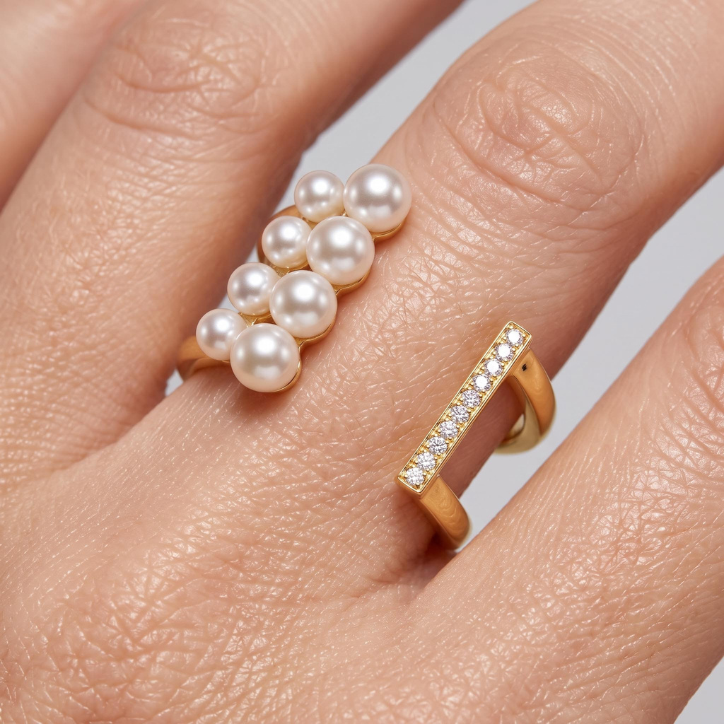0.05 ct.tw. Dual Track Multi-Pearl Open Band Ring 0.05 ct.tw. Dual Track Multi-Pearl Open Band Ring