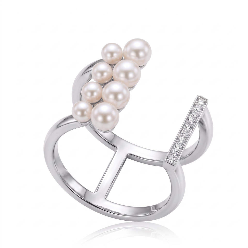 0.05 ct.tw. Dual Track Multi-Pearl Open Band Ring 0.05 ct.tw. Dual Track Multi-Pearl Open Band Ring