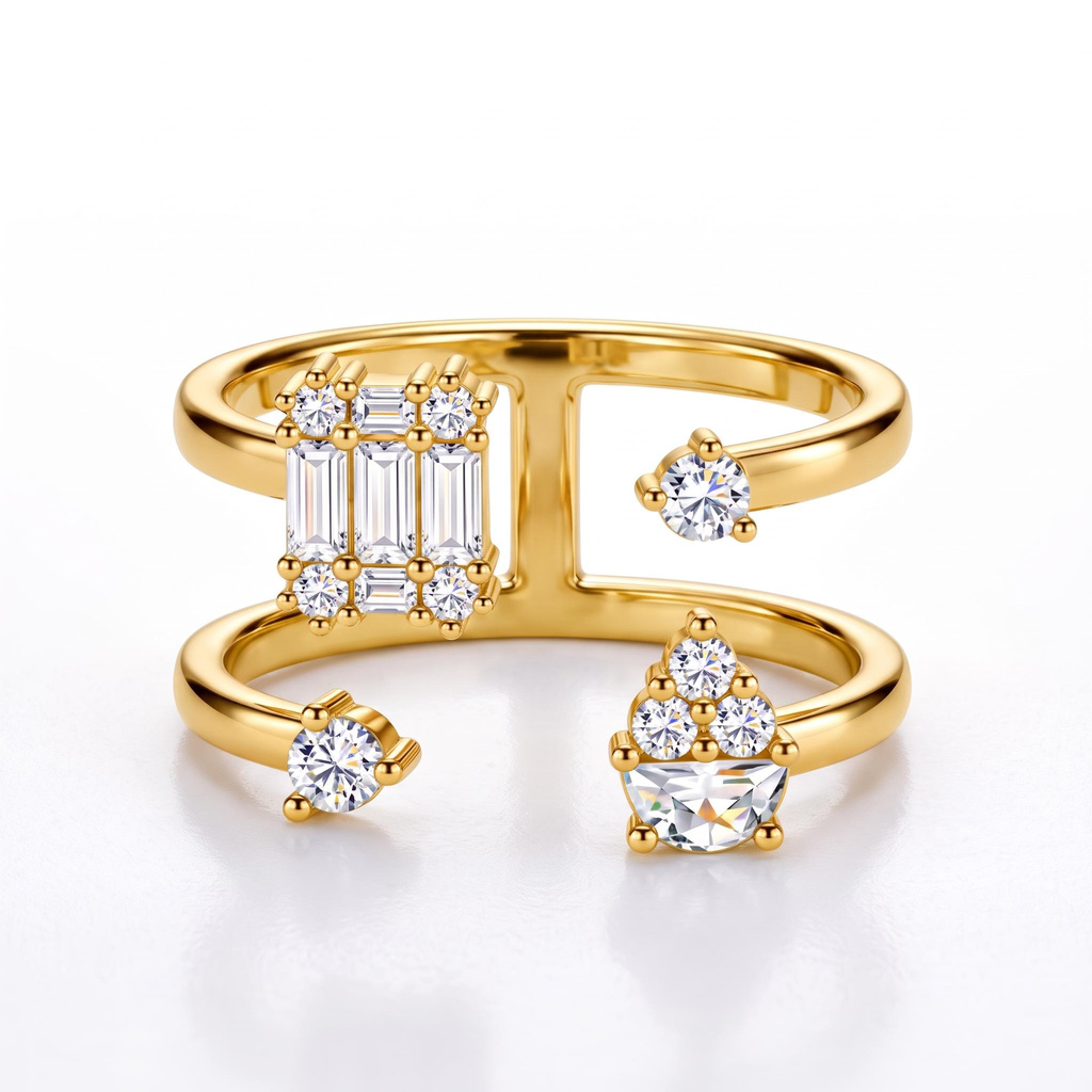 0.97 ct.tw. Mixed Cut Multi-Cluster Double Band Open Ring 0.97 ct.tw. Mixed Cut Multi-Cluster Double Band Open Ring
