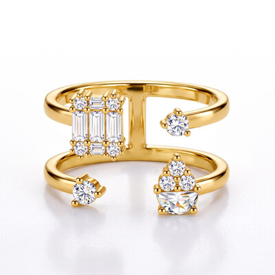 0.97 ct.tw. Mixed Cut Multi-Cluster Double Band Open Ring