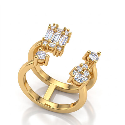 0.97 ct.tw. Mixed Cut Multi-Cluster Double Band Open Ring