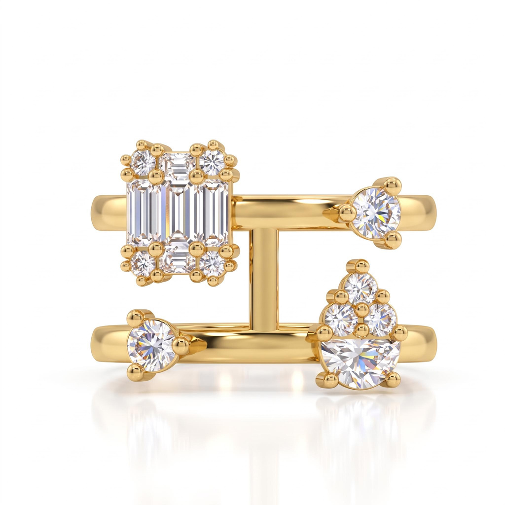 0.97 ct.tw. Mixed Cut Multi-Cluster Double Band Open Ring 0.97 ct.tw. Mixed Cut Multi-Cluster Double Band Open Ring