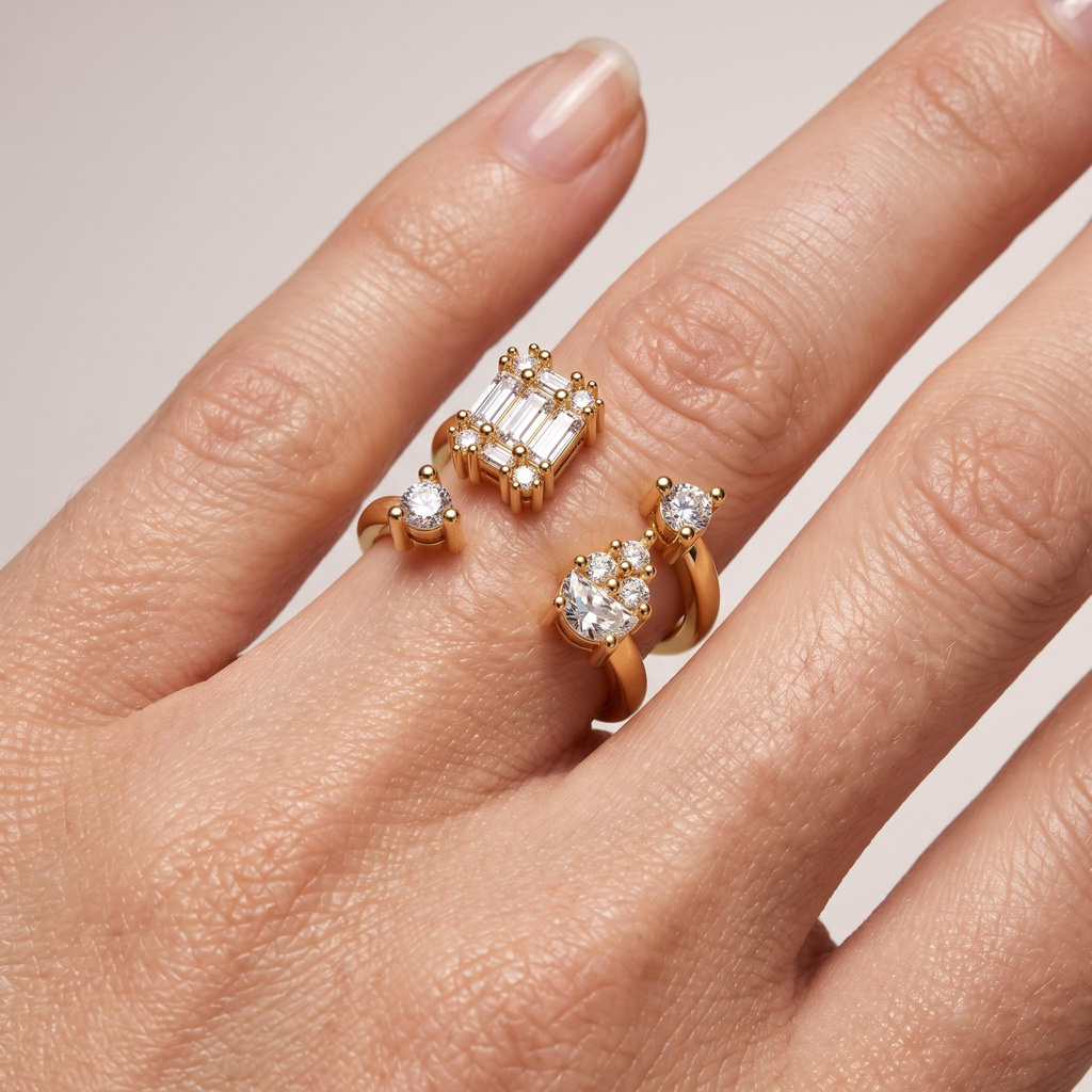0.97 ct.tw. Mixed Cut Multi-Cluster Double Band Open Ring 0.97 ct.tw. Mixed Cut Multi-Cluster Double Band Open Ring