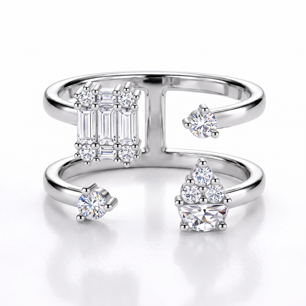 0.97 ct.tw. Mixed Cut Multi-Cluster Double Band Open Ring 0.97 ct.tw. Mixed Cut Multi-Cluster Double Band Open Ring