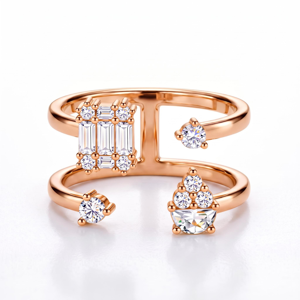0.97 ct.tw. Mixed Cut Multi-Cluster Double Band Open Ring 0.97 ct.tw. Mixed Cut Multi-Cluster Double Band Open Ring