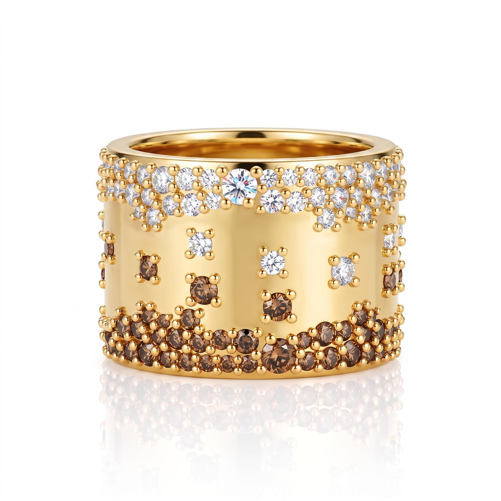 3.19 ct.tw. Brown White Scattered Full Pave Wide Starry Sky Ring 3.19 ct.tw. Brown White Scattered Full Pave Wide Starry Sky Ring