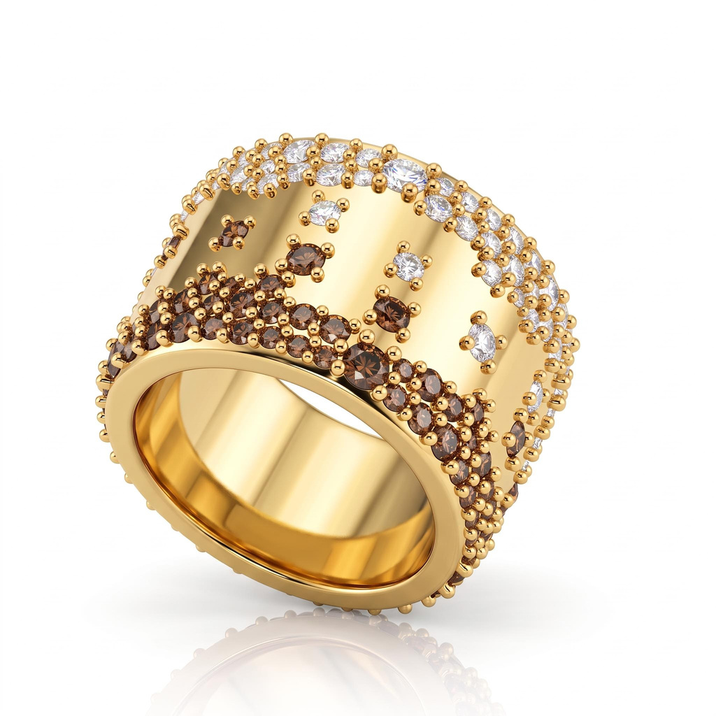 3.19 ct.tw. Brown White Scattered Full Pave Wide Starry Sky Ring 3.19 ct.tw. Brown White Scattered Full Pave Wide Starry Sky Ring