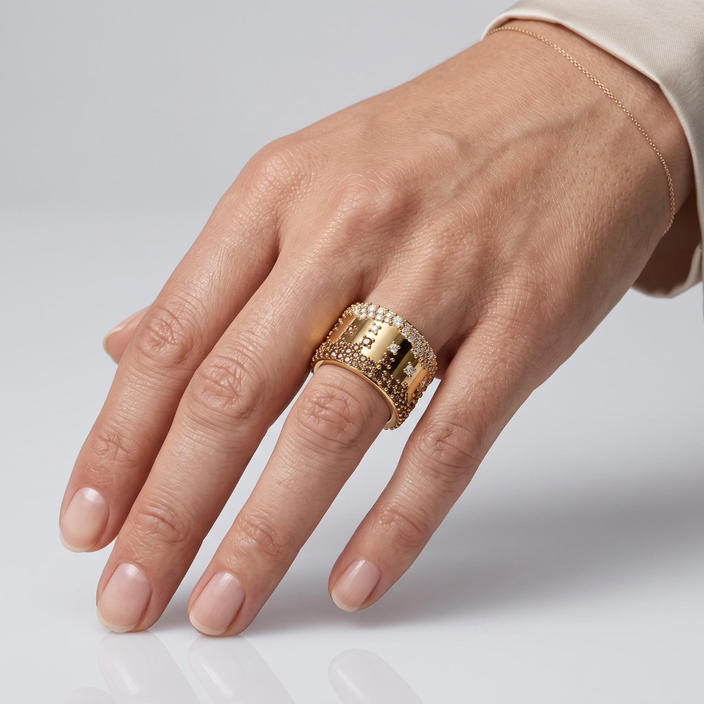 3.19 ct.tw. Brown White Scattered Full Pave Wide Starry Sky Ring 3.19 ct.tw. Brown White Scattered Full Pave Wide Starry Sky Ring
