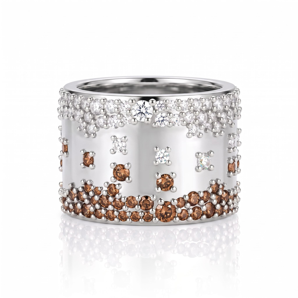 3.19 ct.tw. Brown White Scattered Full Pave Wide Starry Sky Ring 3.19 ct.tw. Brown White Scattered Full Pave Wide Starry Sky Ring
