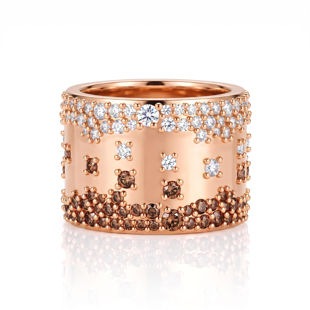 3.19 ct.tw. Brown White Scattered Full Pave Wide Starry Sky Ring 3.19 ct.tw. Brown White Scattered Full Pave Wide Starry Sky Ring