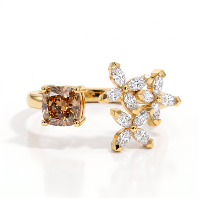 2.7 ct.tw. Coffee Chocolate Cushion Floral Open Ring