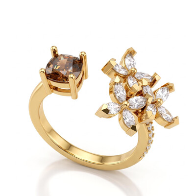 2.7 ct.tw. Coffee Chocolate Cushion Floral Open Ring