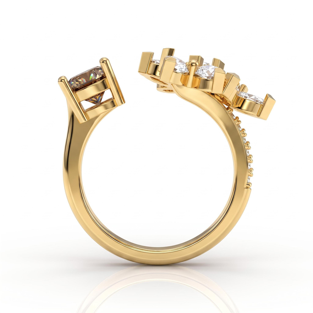 2.7 ct.tw. Coffee Chocolate Cushion Floral Open Ring 2.7 ct.tw. Coffee Chocolate Cushion Floral Open Ring