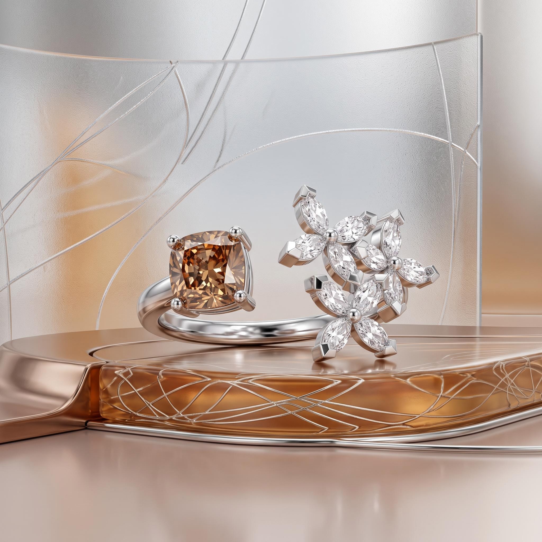 2.7 ct.tw. Coffee Chocolate Cushion Floral Open Ring 2.7 ct.tw. Coffee Chocolate Cushion Floral Open Ring