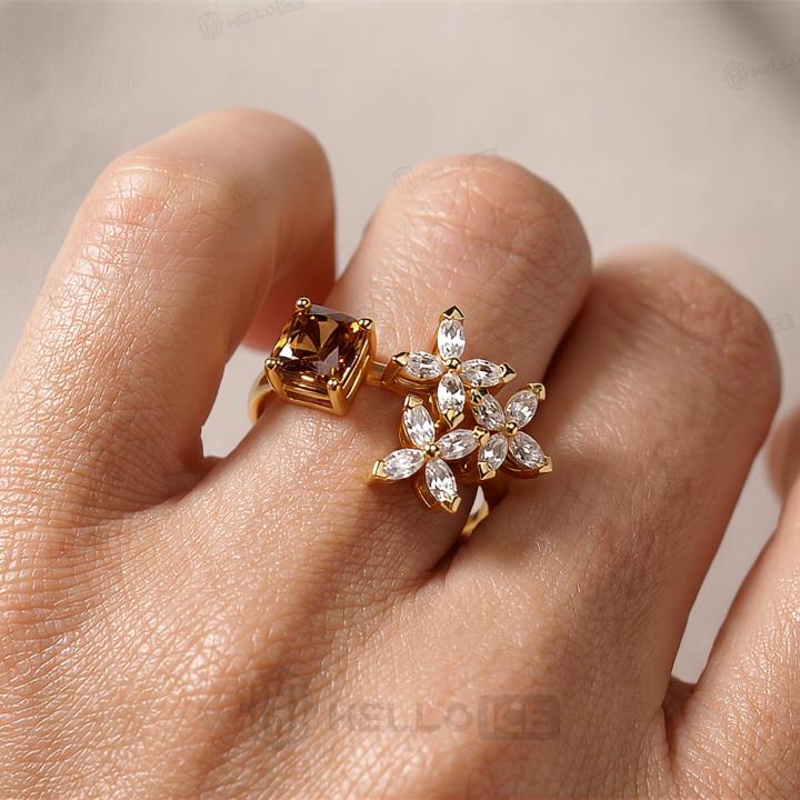 2.7 ct.tw. Coffee Chocolate Cushion Floral Open Ring 2.7 ct.tw. Coffee Chocolate Cushion Floral Open Ring