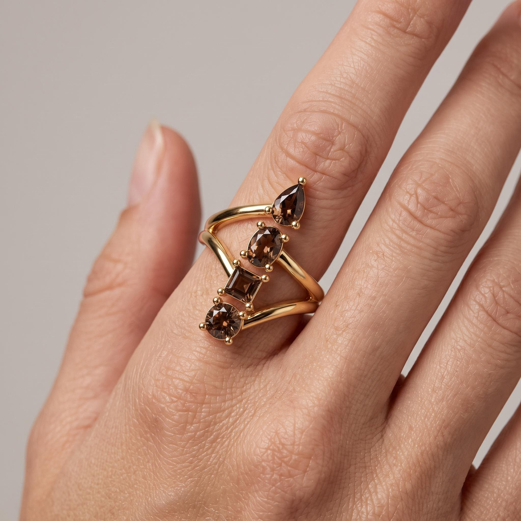 1.76 ct.tw. Coffee Chocolate Multi-cut Gemstone Intertwined Ring 1.76 ct.tw. Coffee Chocolate Multi-cut Gemstone Intertwined Ring