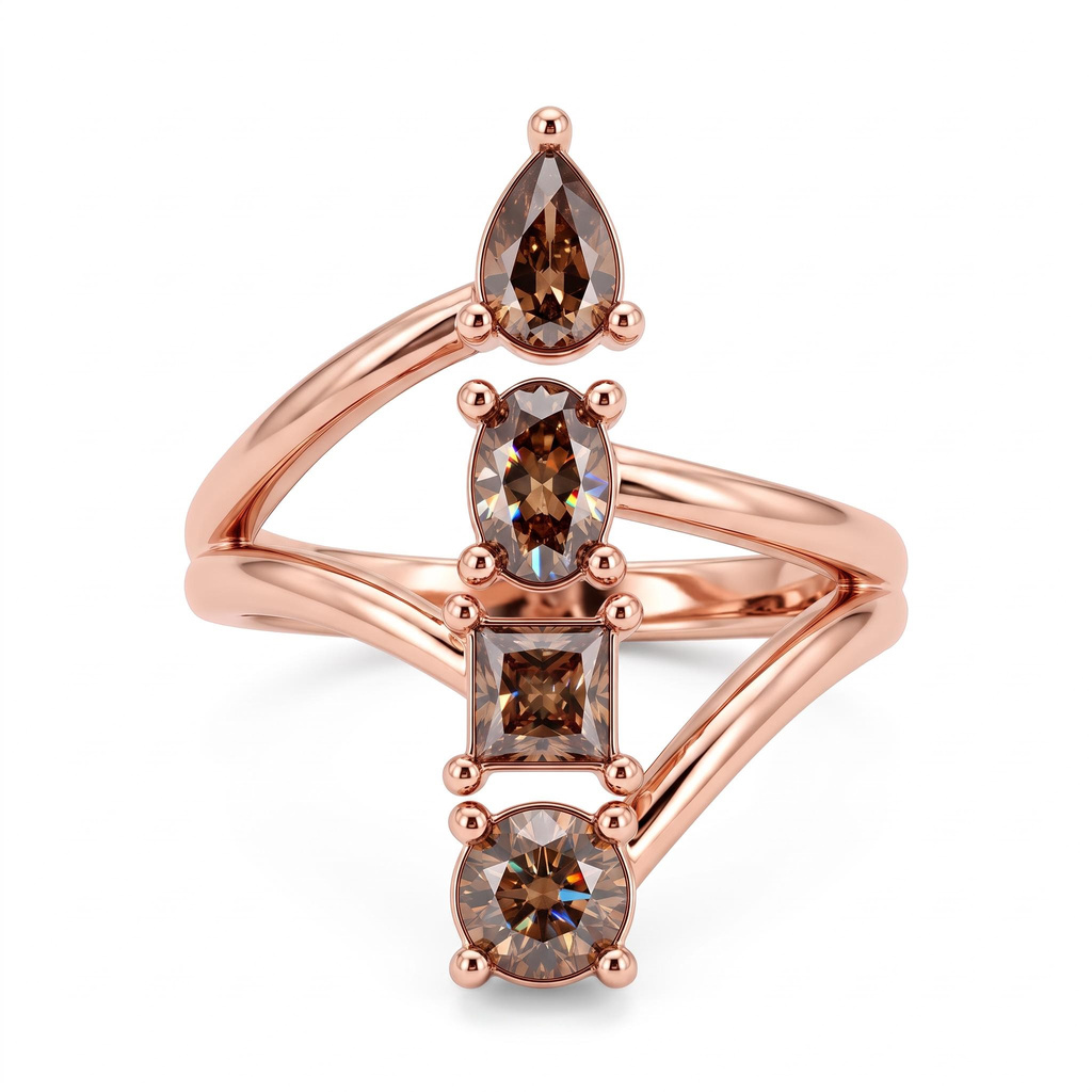 1.76 ct.tw. Coffee Chocolate Multi-cut Gemstone Intertwined Ring 1.76 ct.tw. Coffee Chocolate Multi-cut Gemstone Intertwined Ring