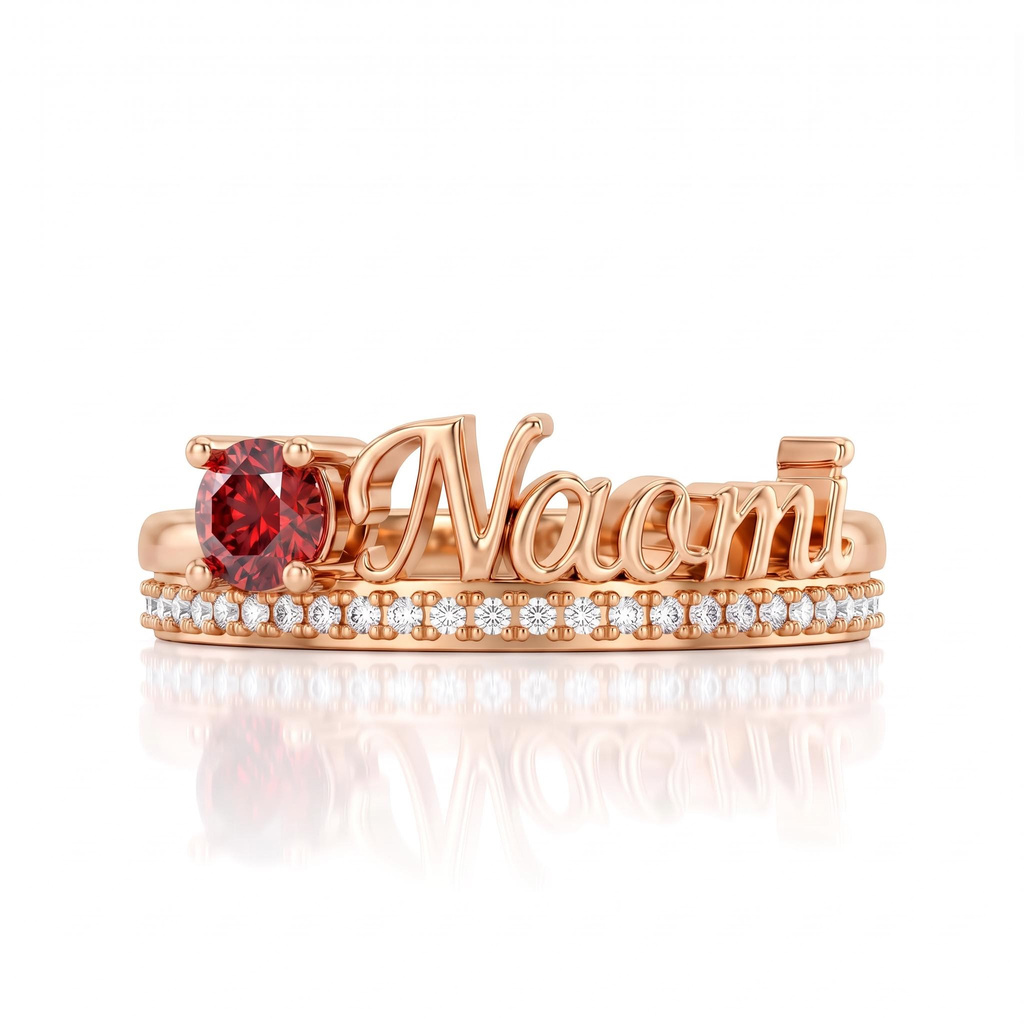 0.56 ct.tw. Personalized Birthstone Letter Double Row Pave Ring 0.56 ct.tw. Personalized Birthstone Letter Double Row Pave Ring