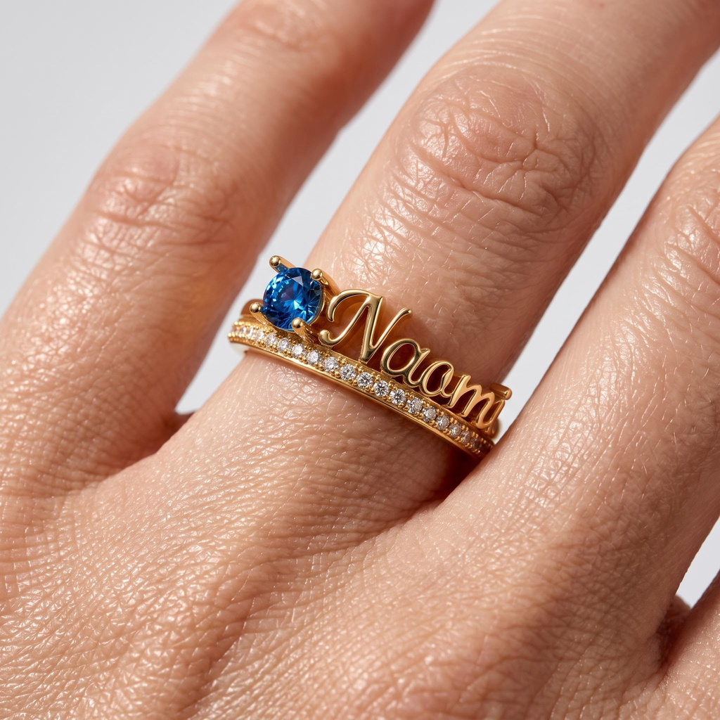 0.56 ct.tw. Personalized Birthstone Letter Double Row Pave Ring 0.56 ct.tw. Personalized Birthstone Letter Double Row Pave Ring