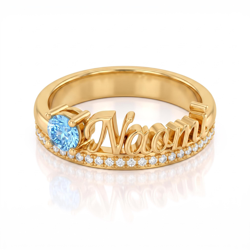0.56 ct.tw. Personalized Birthstone Letter Double Row Pave Ring 0.56 ct.tw. Personalized Birthstone Letter Double Row Pave Ring