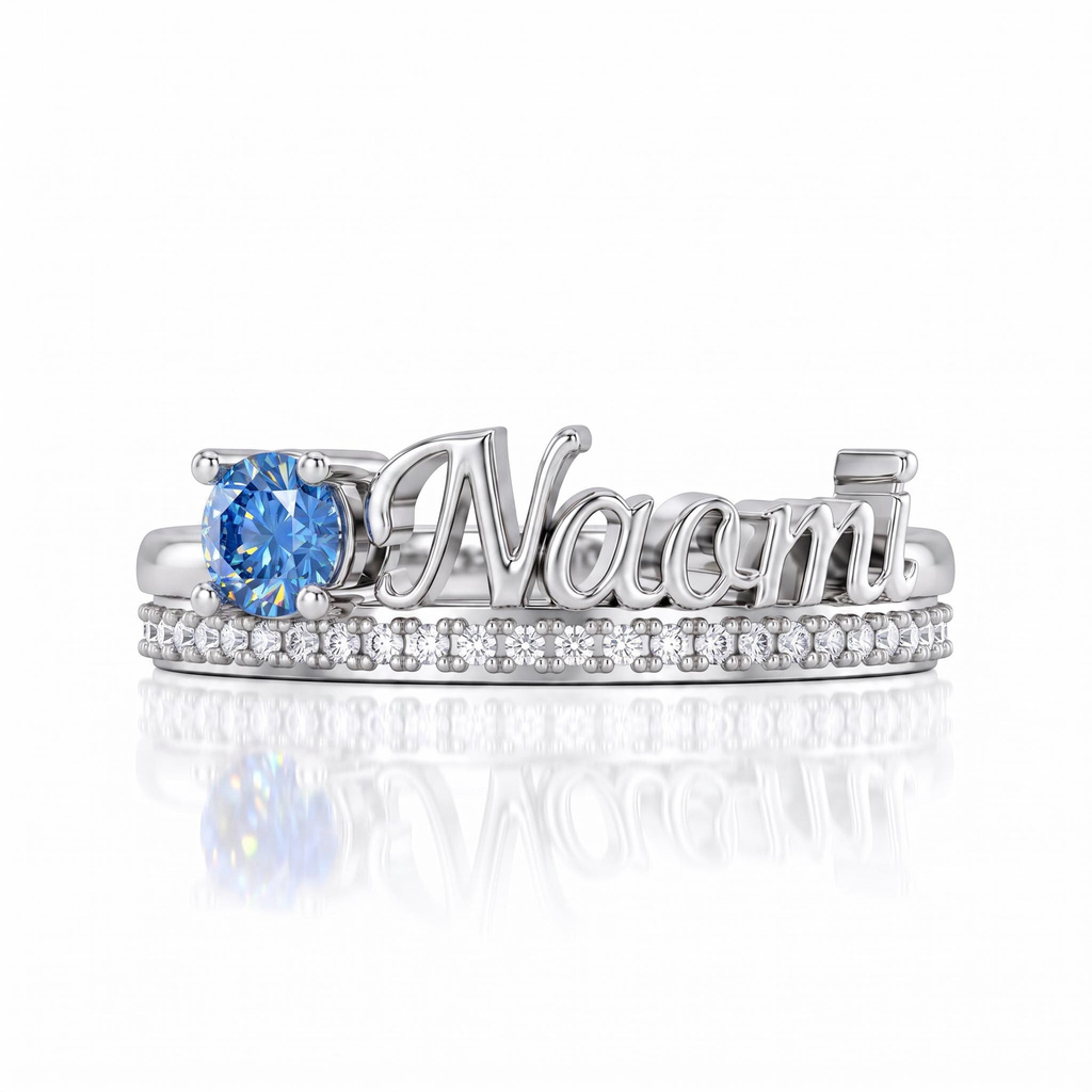 0.56 ct.tw. Personalized Birthstone Letter Double Row Pave Ring 0.56 ct.tw. Personalized Birthstone Letter Double Row Pave Ring