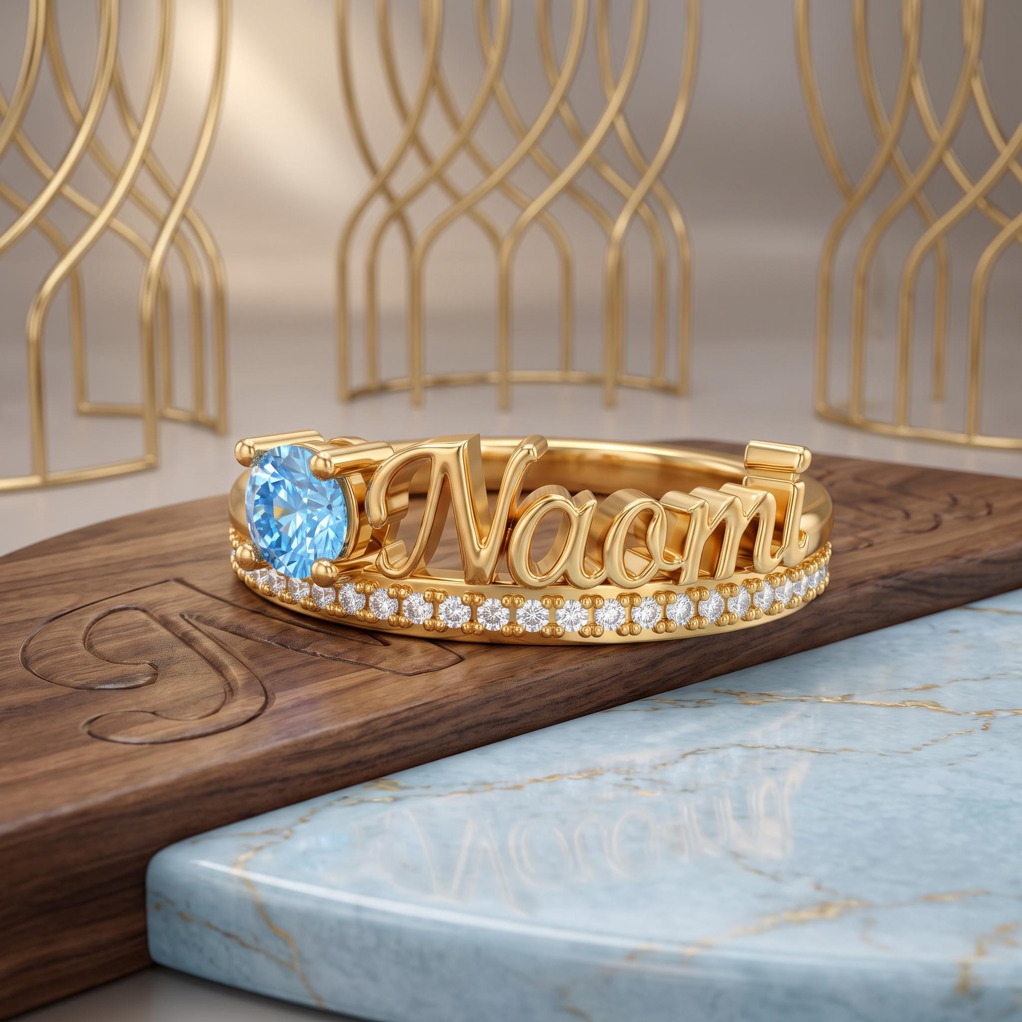 0.56 ct.tw. Personalized Birthstone Letter Double Row Pave Ring 0.56 ct.tw. Personalized Birthstone Letter Double Row Pave Ring