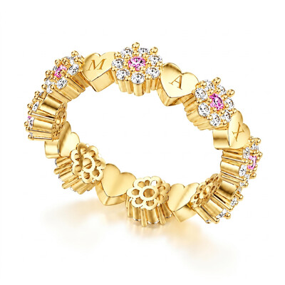 0.74 ct.tw. 3D Heart-shaped Engraved Full Paved Pink and White Diamond Splicing Ring