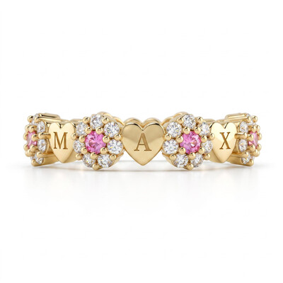 0.74 ct.tw. 3D Heart-shaped Engraved Full Paved Pink and White Diamond Splicing Ring