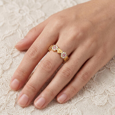 0.74 ct.tw. 3D Heart-shaped Engraved Full Paved Pink and White Diamond Splicing Ring