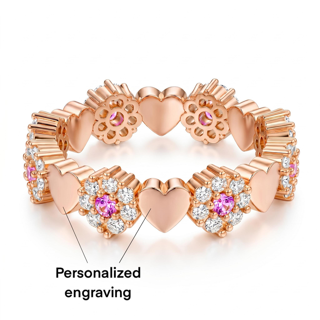 0.74 ct.tw. 3D Heart-shaped Engraved Full Paved Pink and White Diamond Splicing Ring 0.74 ct.tw. 3D Heart-shaped Engraved Full Paved Pink and White Diamond Splicing Ring