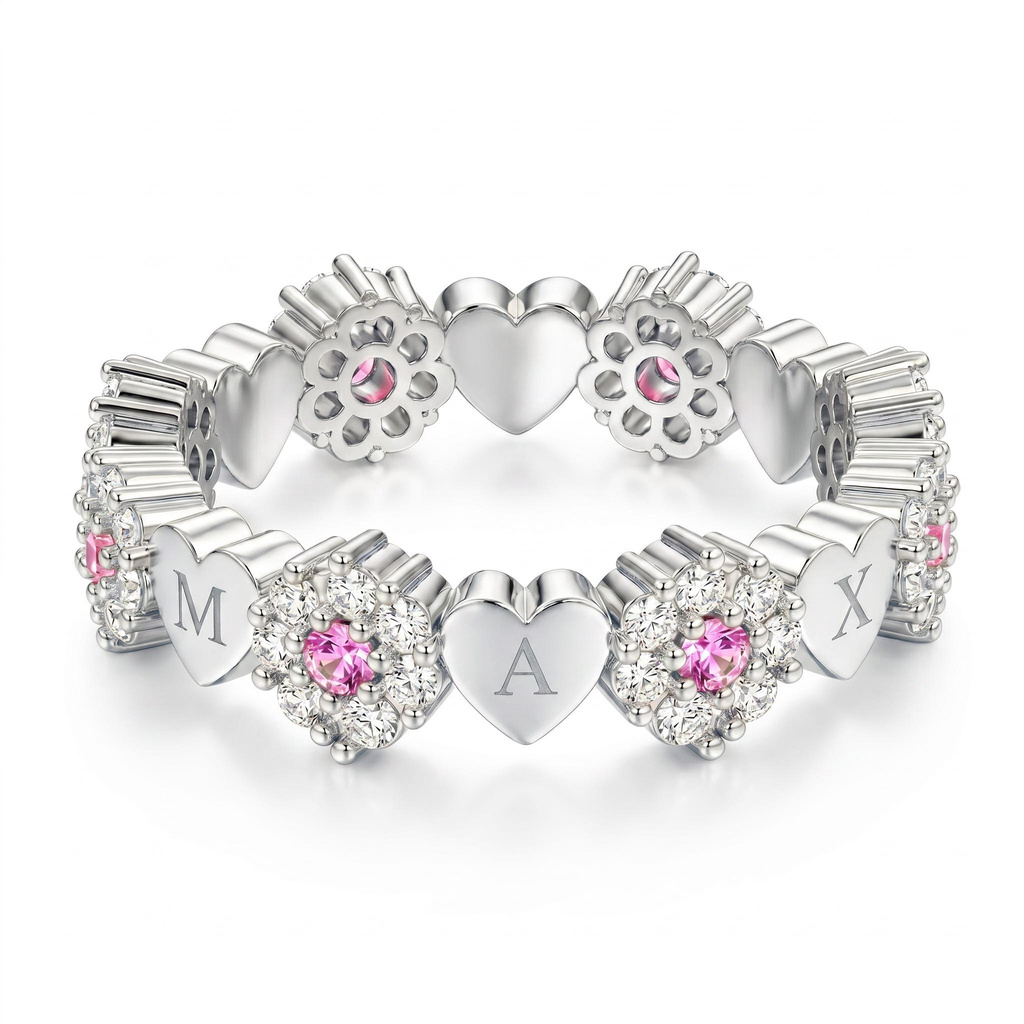 0.74 ct.tw. 3D Heart-shaped Engraved Full Paved Pink and White Diamond Splicing Ring 0.74 ct.tw. 3D Heart-shaped Engraved Full Paved Pink and White Diamond Splicing Ring