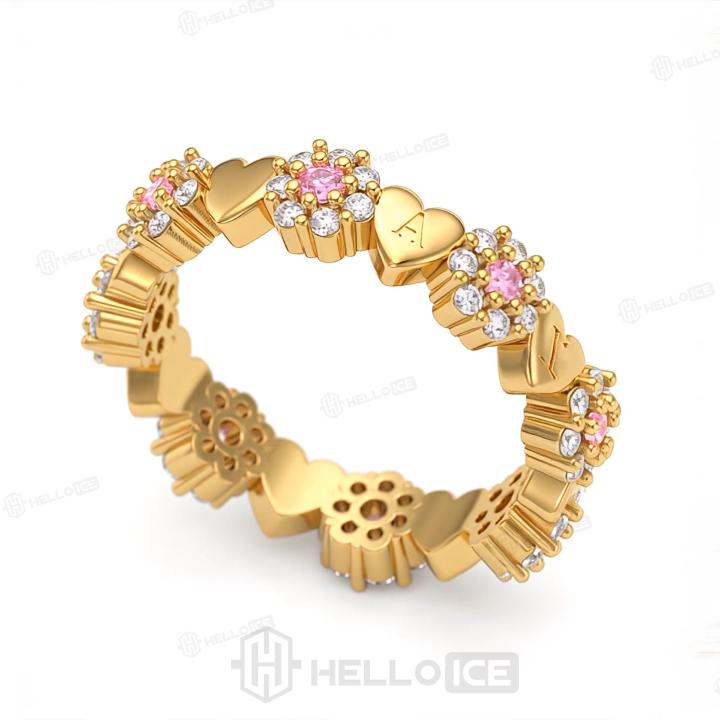 0.74 ct.tw. 3D Heart-shaped Engraved Full Paved Pink and White Diamond Splicing Ring 0.74 ct.tw. 3D Heart-shaped Engraved Full Paved Pink and White Diamond Splicing Ring