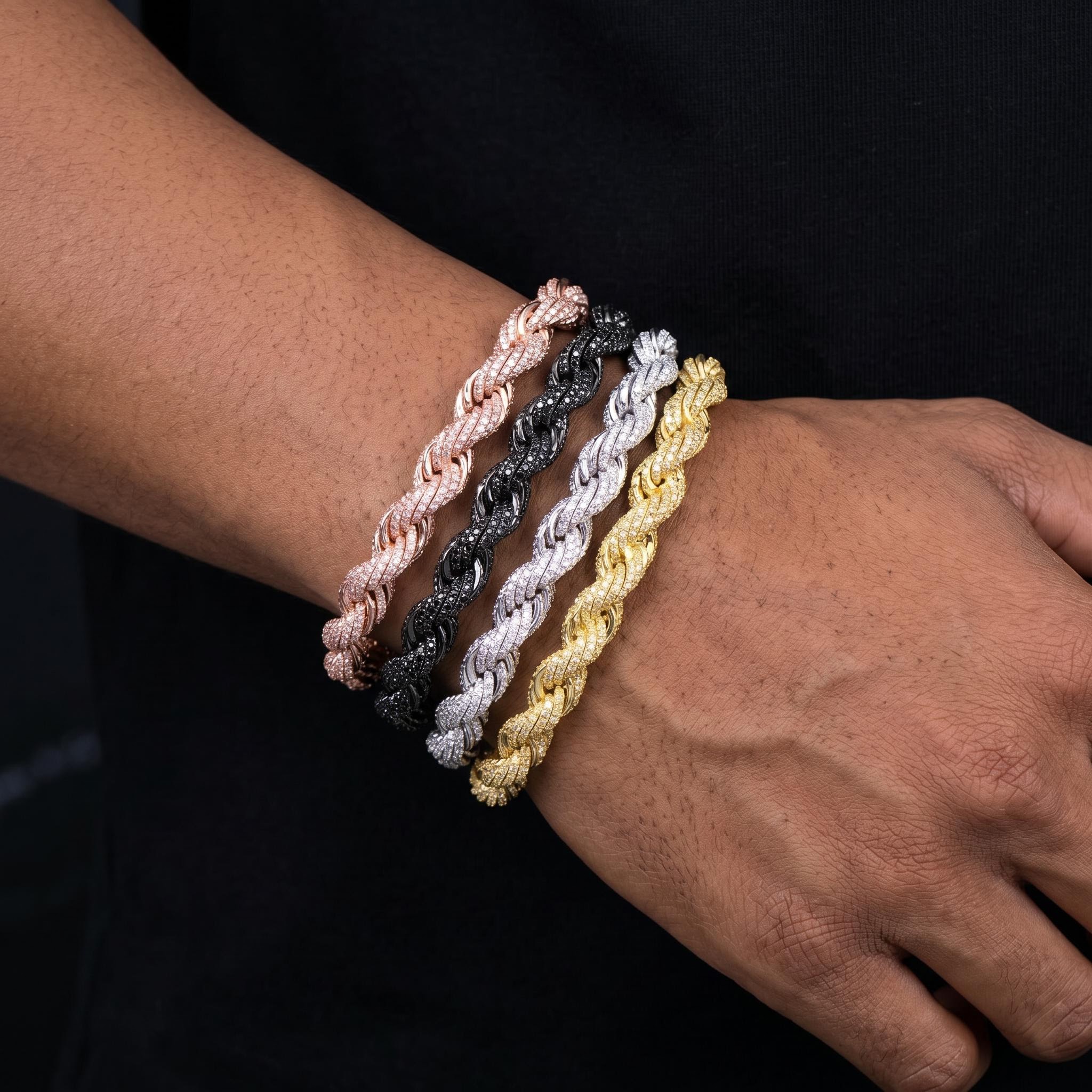 9mm Black Iced Out Rope Bracelet