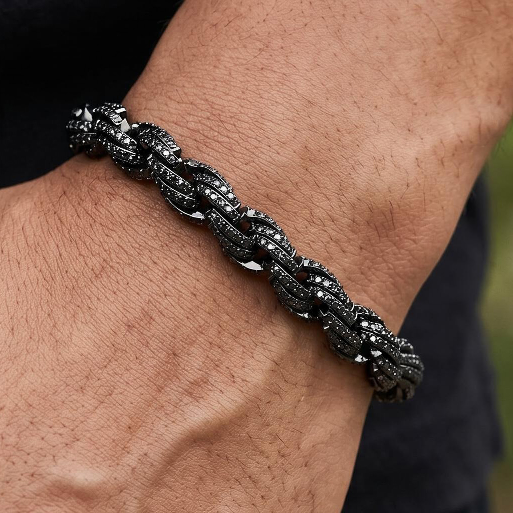 9mm Black Iced Out Rope Bracelet