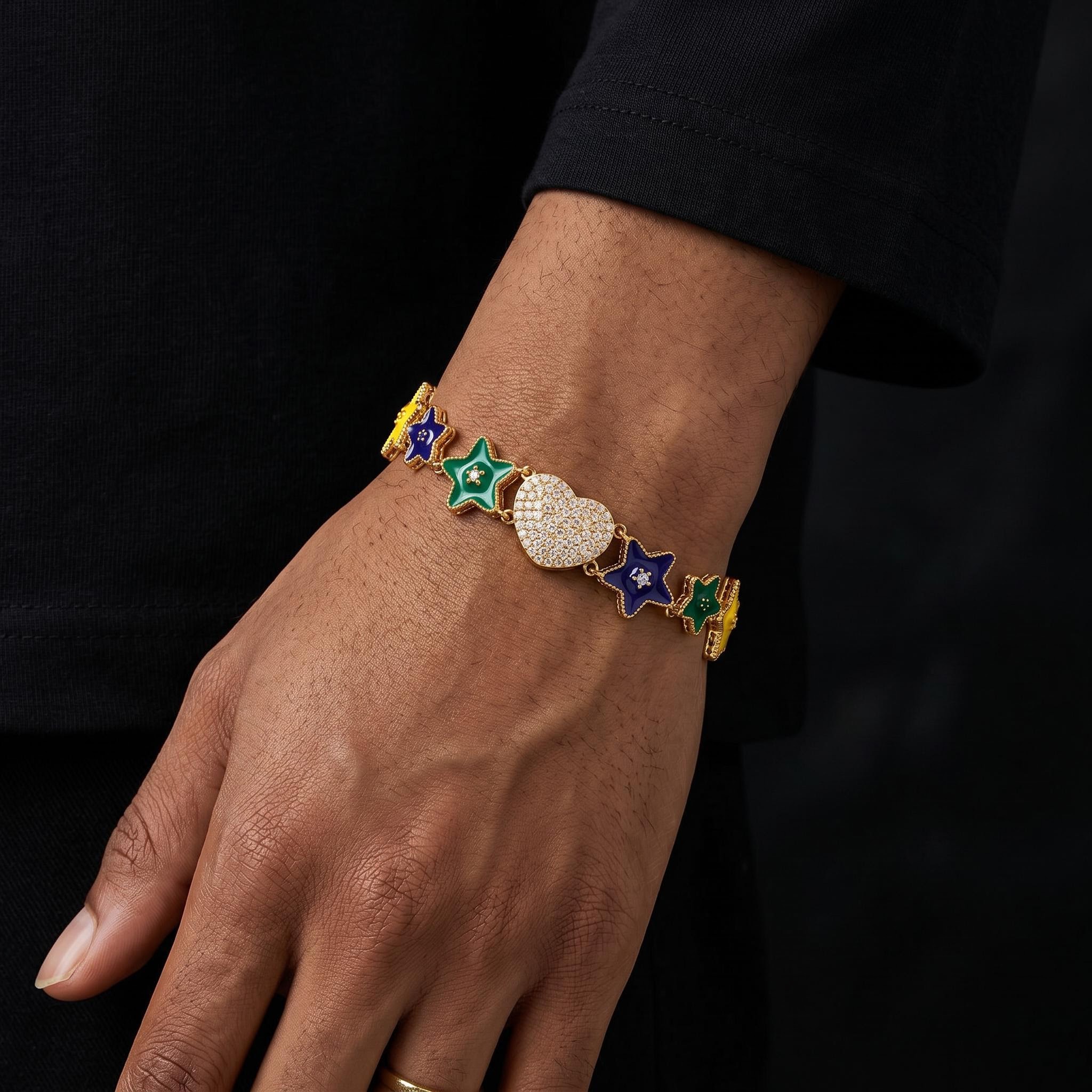 Iced Out Heart Enamel Stars Link Bracelet Iced Out Heart Enamel Stars Link Bracelet
