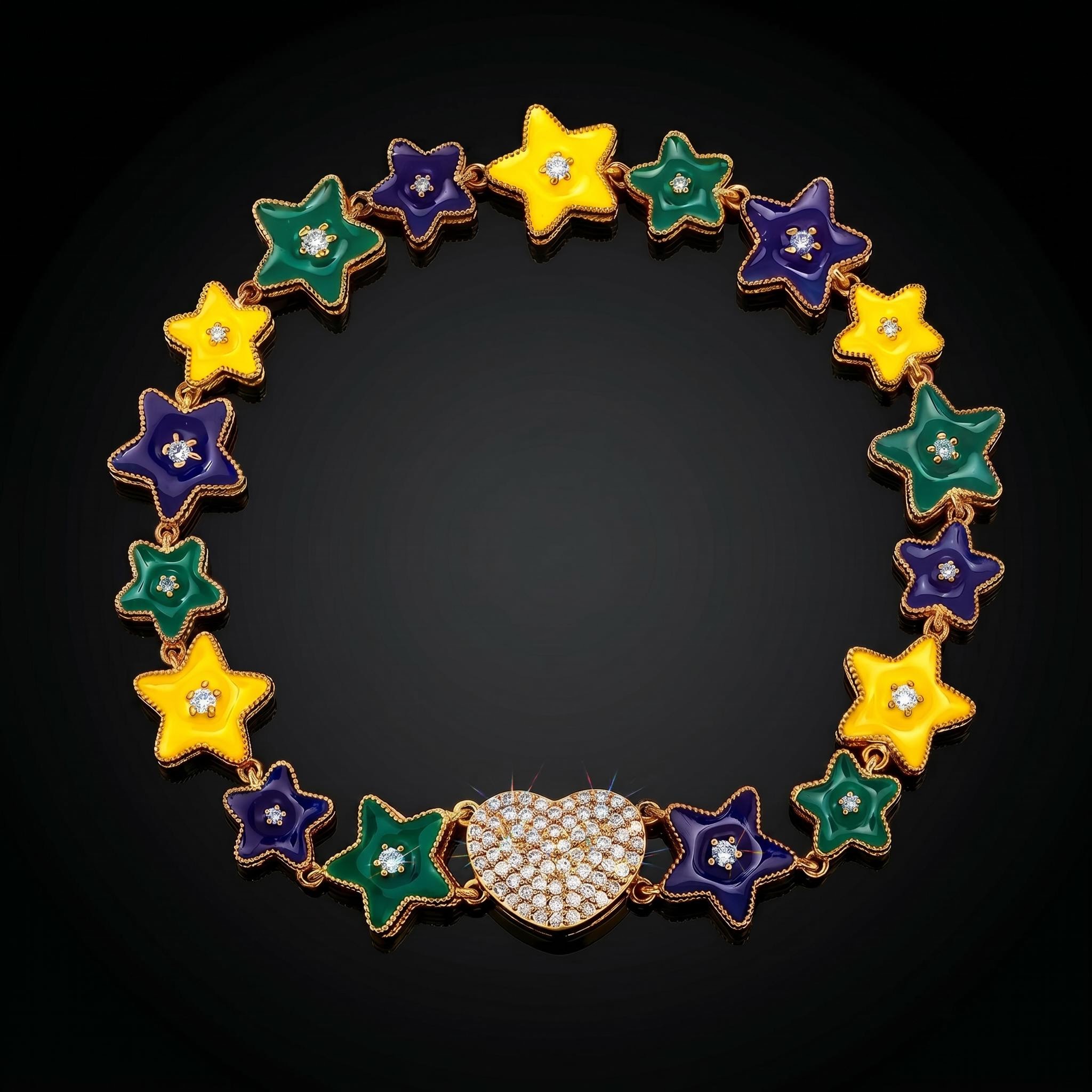 Iced Out Heart Enamel Stars Link Bracelet Iced Out Heart Enamel Stars Link Bracelet