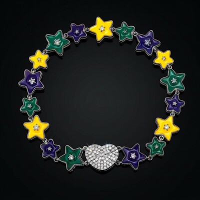 Iced Out Heart Enamel Stars Link Bracelet