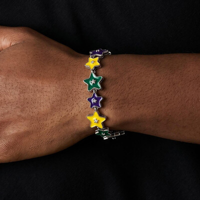Iced Out Heart Enamel Stars Link Bracelet