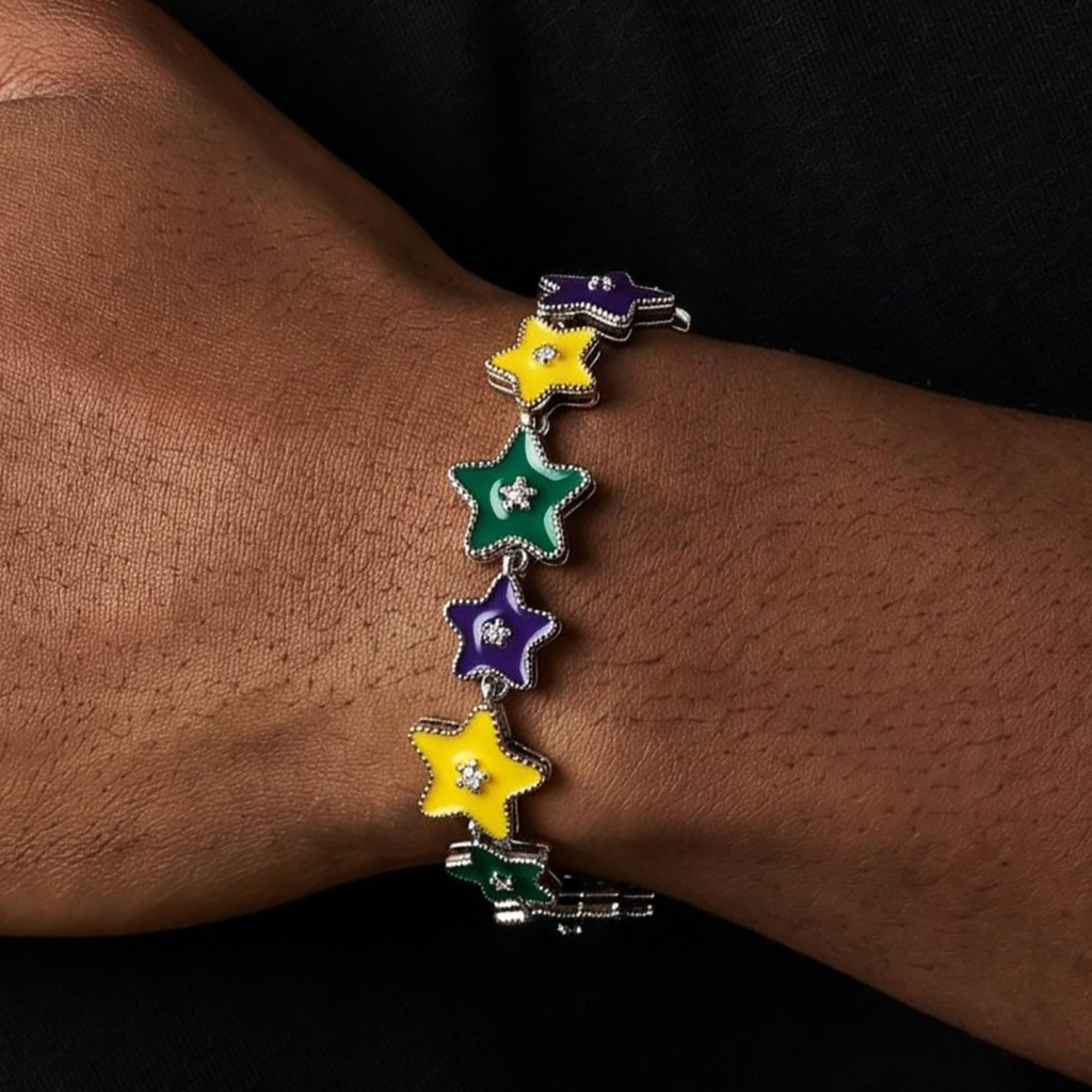 Iced Out Heart Enamel Stars Link Bracelet Iced Out Heart Enamel Stars Link Bracelet