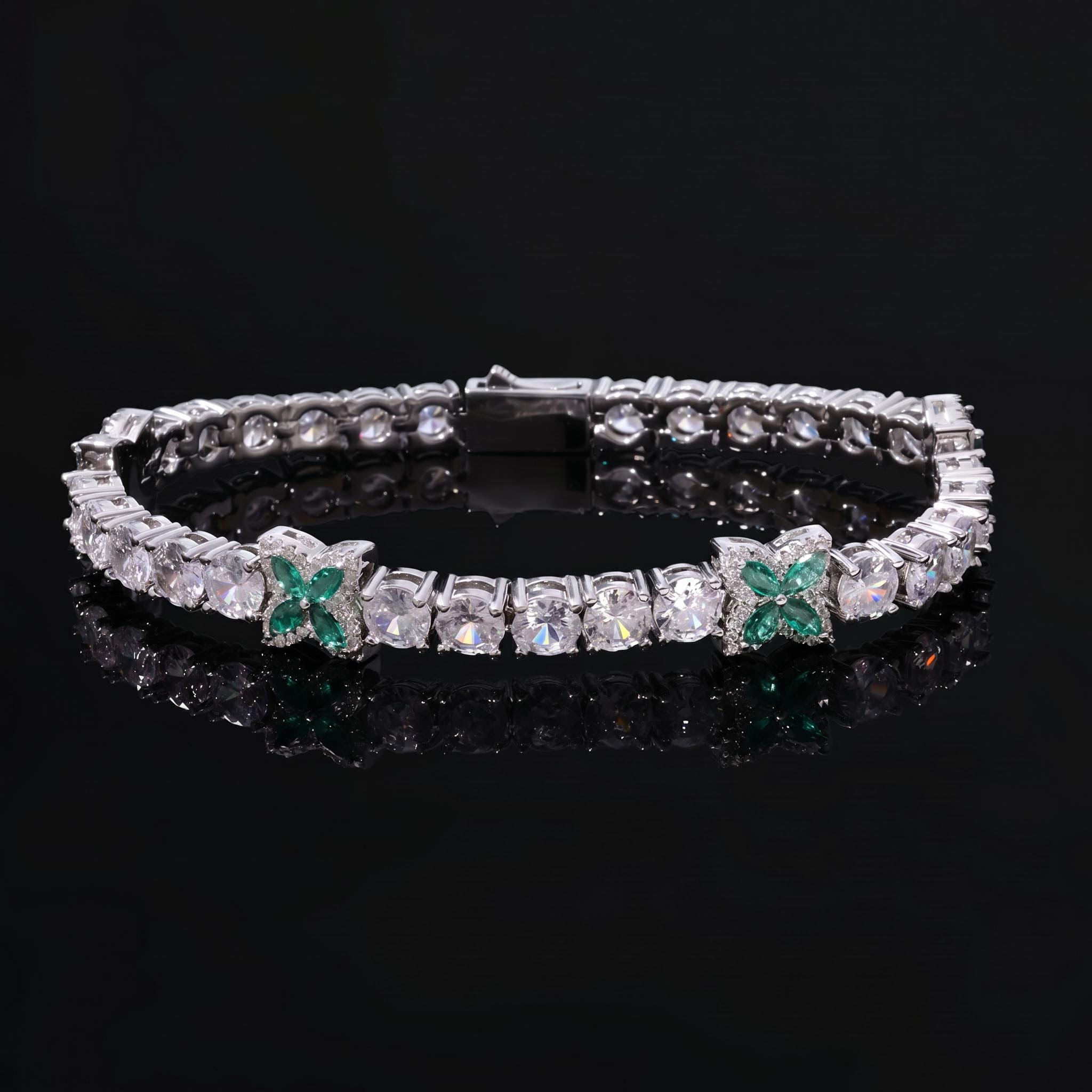 Iced Out Green Four Leaf Clover Tennis Bracelet