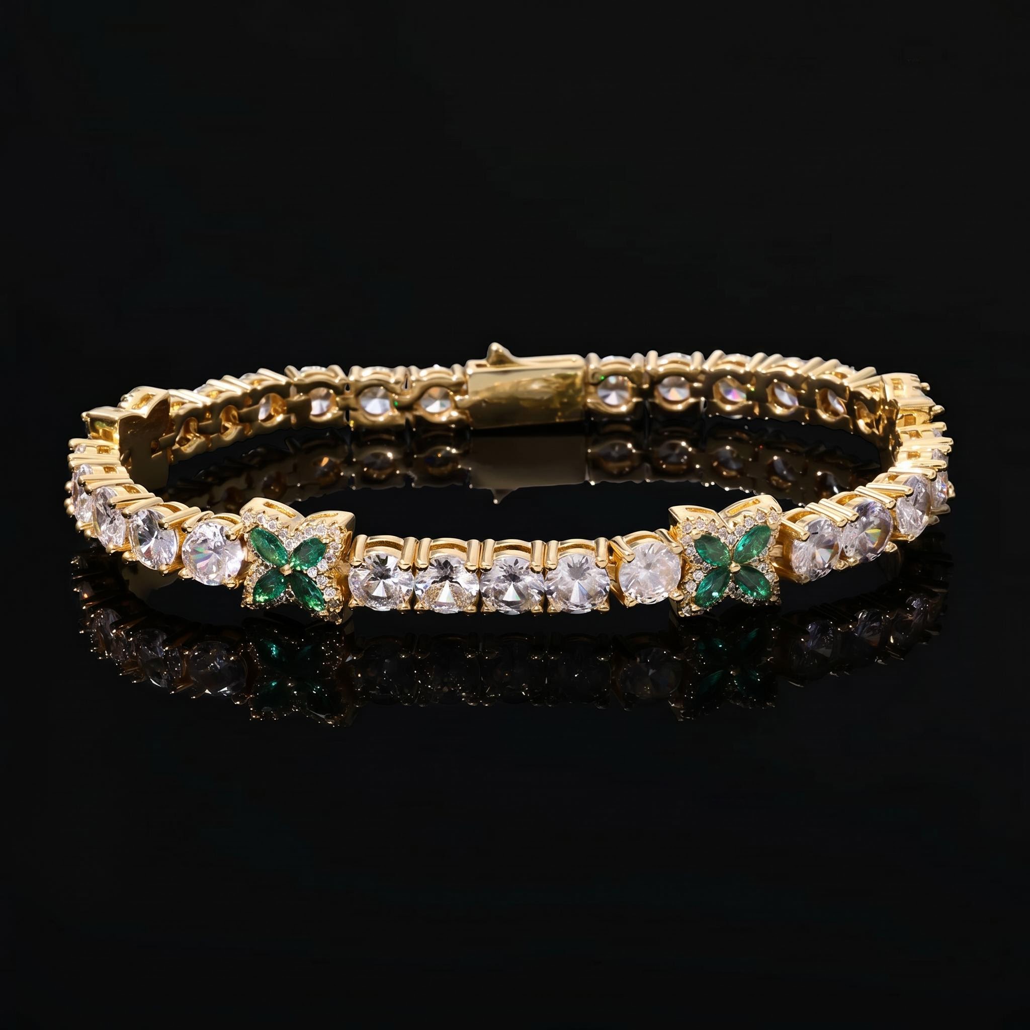 Iced Out Green Four Leaf Clover Tennis Bracelet