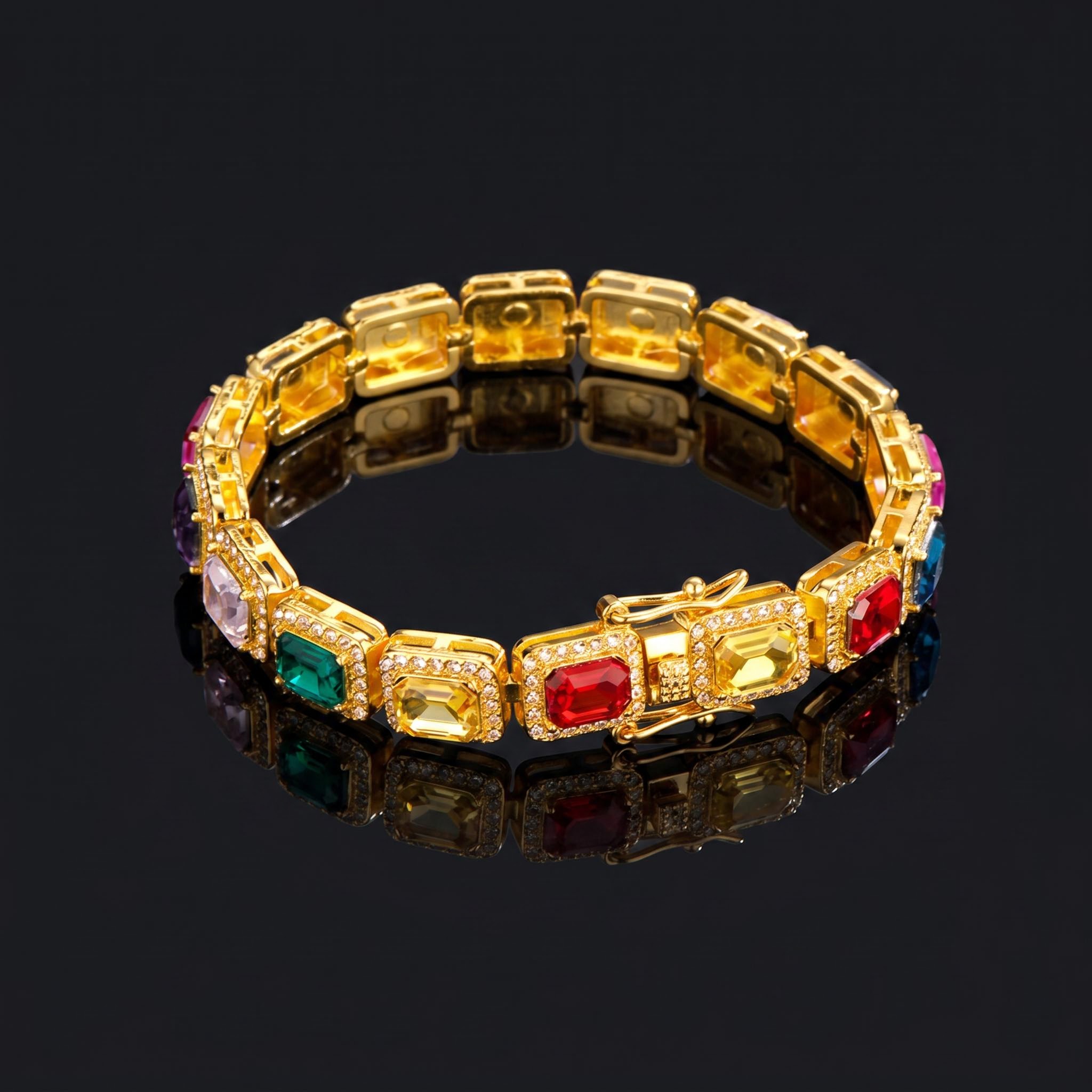 Iced Out 10mm Multi-color Rainbow Tennis Bracelet Iced Out 10mm Multi-color Rainbow Tennis Bracelet