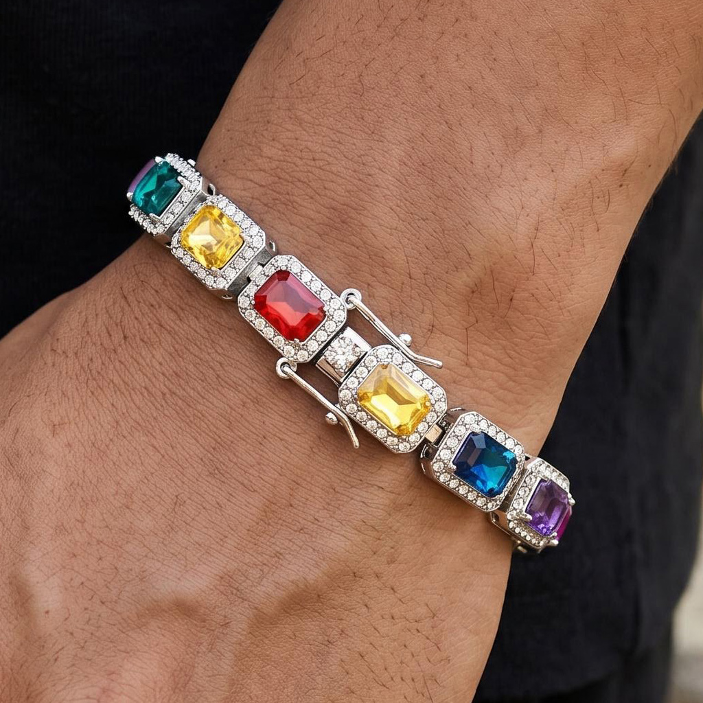Iced Out 10mm Multi-color Rainbow Tennis Bracelet Iced Out 10mm Multi-color Rainbow Tennis Bracelet