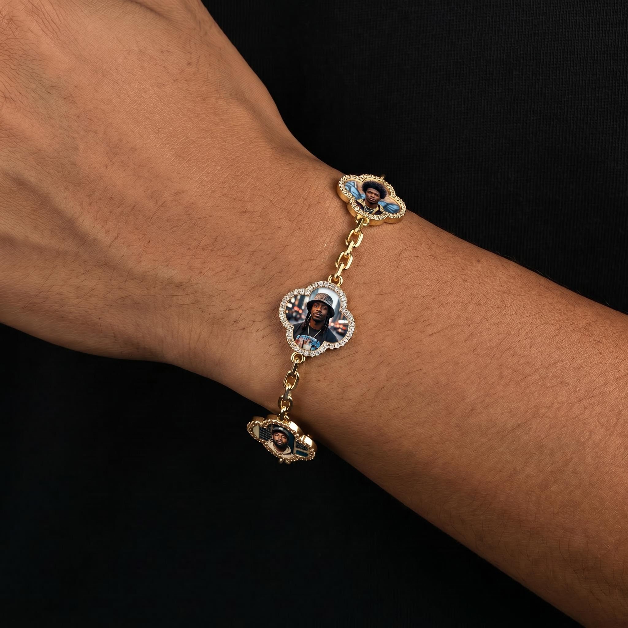 Iced Out Lucky Four-leaf Clover Custom Photo Bracelet Iced Out Lucky Four-leaf Clover Custom Photo Bracelet