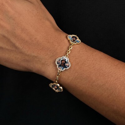 Iced Out Lucky Four-leaf Clover Custom Photo Bracelet
