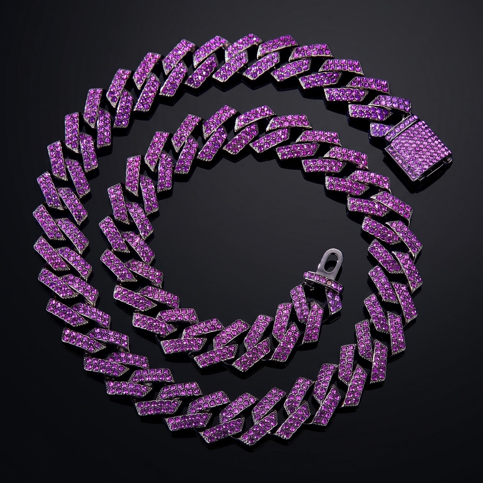 Iced 15mm Purple/Green Cuban Link Chain in Black Gold Iced 15mm Purple/Green Cuban Link Chain in Black Gold