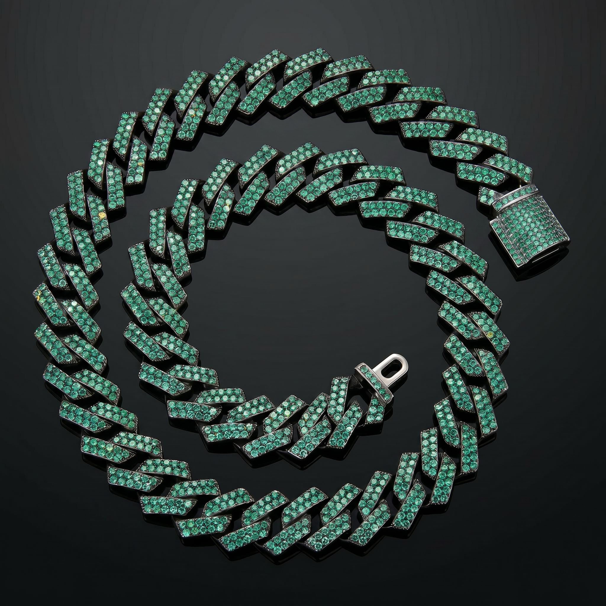 Iced 15mm Purple/Green Cuban Link Chain in Black Gold Iced 15mm Purple/Green Cuban Link Chain in Black Gold