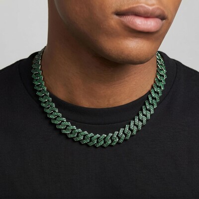 Iced 15mm Purple/Green Cuban Link Chain in Black Gold