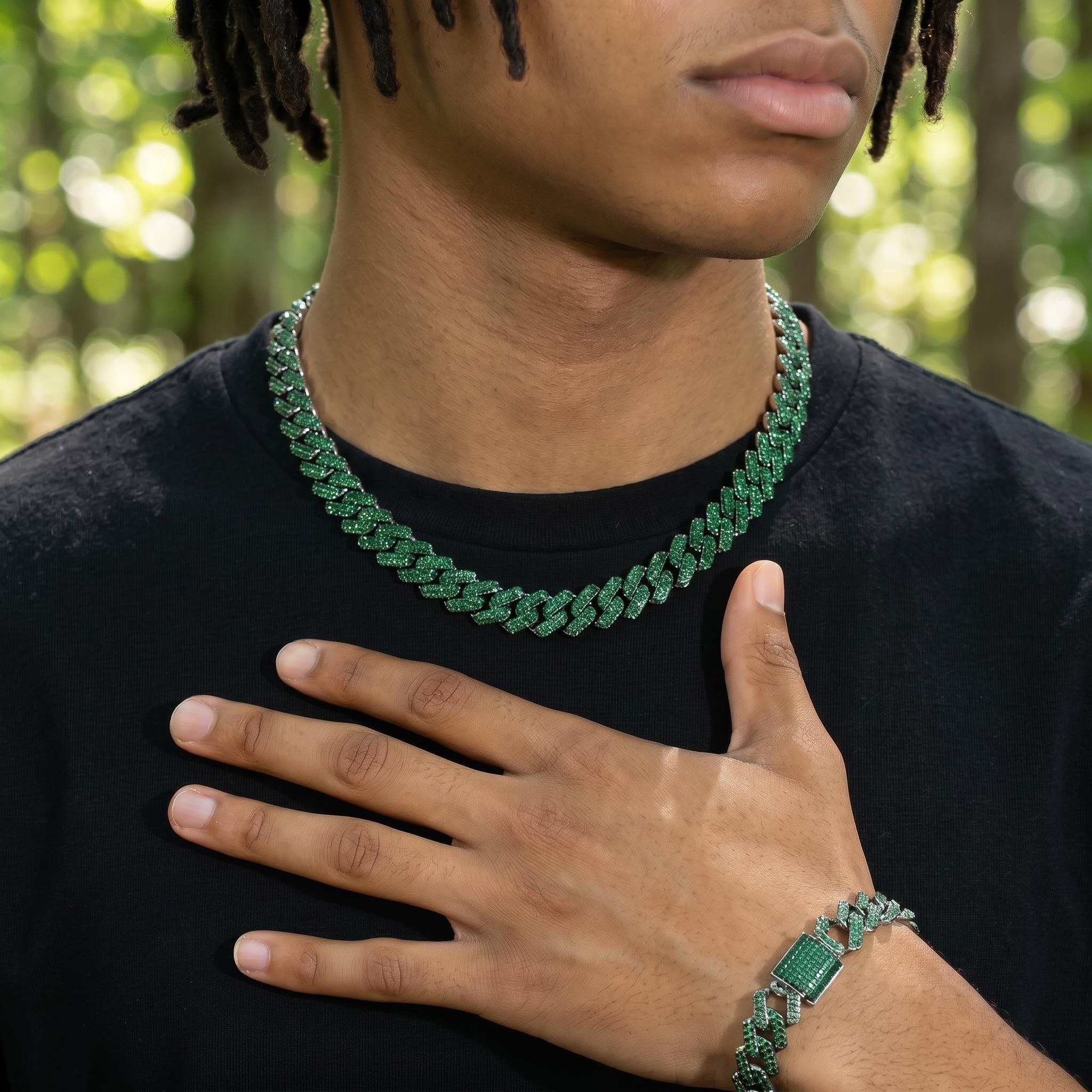 Iced 15mm Purple/Green Cuban Link Chain in Black Gold Iced 15mm Purple/Green Cuban Link Chain in Black Gold