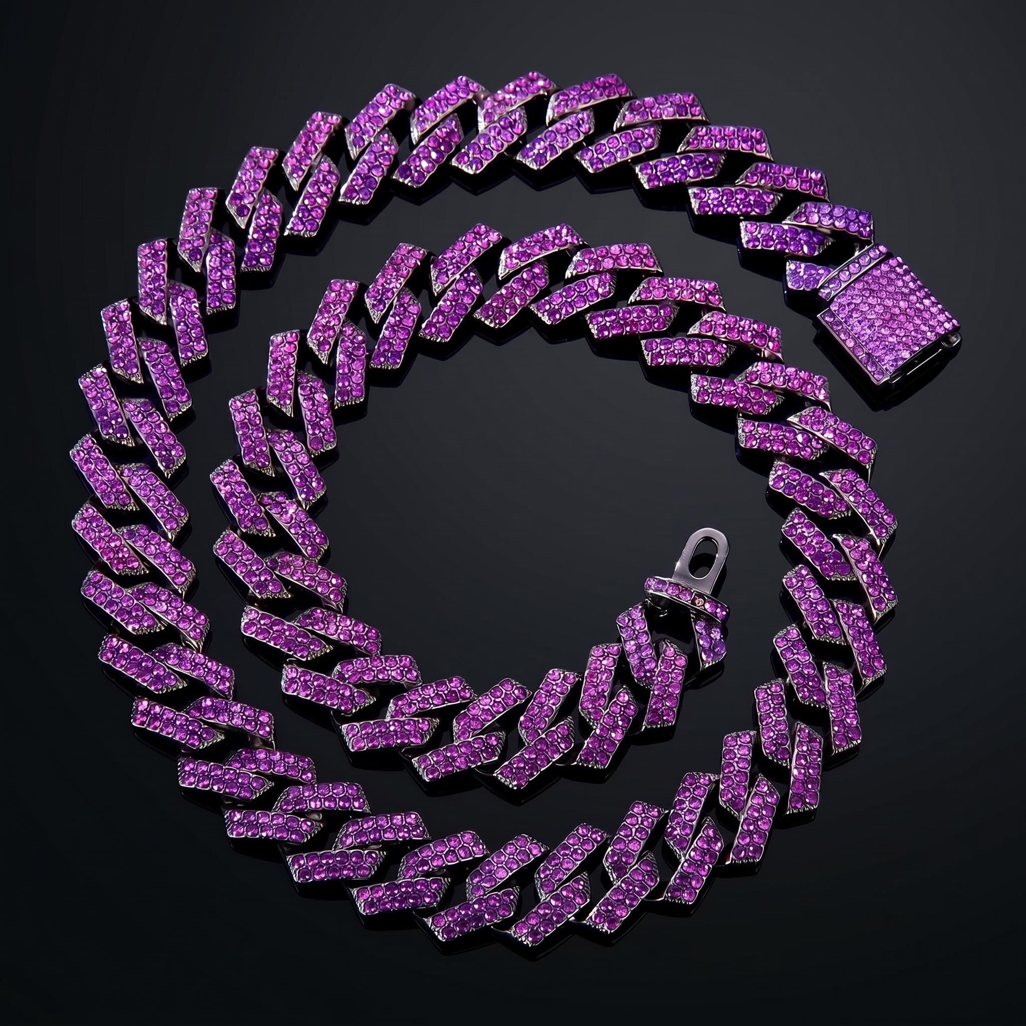 Iced 15mm Purple/Green Cuban Link Chain in Black Gold